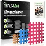 BACKLAxx ® Gittertape 140 Stück Premium-Qualität – Gitterpflaster Set in 3 Größen Typ a b c – GRATIS umfangreiches eBook mit 60 Anwendungsbeispielen – Akupunkturpflaster Schmerzpflaster Crosstape