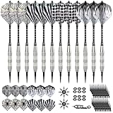 Dartpfeile mit Kunststoffspitze 12 Stück | Profi Dart Pfeile Set für Elektronische Dartscheibe | Softdarts mit 100 Kunststoff Dartspitzen zum Austauschen, 24 Laser Flights | Silber