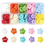 200 Stück Bunte Knöpfe, Bunt Knöpfe zum Annähen 15mm 2 Löcher Kinderknöpfe Blumenform Runde Kunstharz Bastelknöpfe mit Aufbewahrungsbox für Nähen Handstehendees DIY