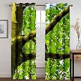 GDYRYD Vorhang Blickdicht Vorhänge Verdunkelungsvorhang Gardinen Mit Ösen Wohnzimmer Schlafzimmer Thermovorhang 3D Grüne Blätter Und Zweige Nahaufnahme Muster Ösenschal 2Er Set Fensterdekoration H 14