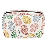Reise-Make-up-Tasche, Kosmetiktasche, Kulturbeutel für Frauen und Mädchen, Ostereier-Muster mit Ornamenten, Verschiedene Farben, 17.5x7x10.5cm/6.9x4.1x2.8in