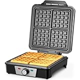 Reemix Waffeleisen für 4 belgische Waffeln, 1200 W Waffel Elektrisch mit Antihaftbeschichtete Platten, Einstellbare Temperatur und Leichte Reinigung, Edelstahl