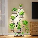 BACEKOLL Pflanzenständer mit Wachstumslicht - 8 Ebenen Blumenständer 126cm Metall Holz Pflanzenregal - Innen & Außen Blumentreppe - Dekoratives Schwarz Blumenregal für Innen Garten Balkon