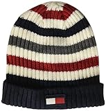 Tommy Hilfiger Herren Men's Striped Ribbed Beanie-Mtze, Weiß gestreift, Einheitsgröße