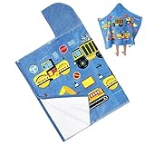Strandtuch mit Kapuze für Kinder, Kleinkind-Kapuzenhandtuch mit Fahrzeug-Design, 127 x 76 cm, saugfähig, weicher Wickelbezug, Waschlappen für Jungen, Mädchen, Schwimmen, Pool, Reisen