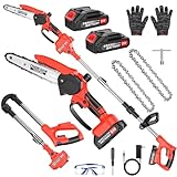 2-in-1 Akku Teleskop Hochentaster, 8 Zoll Hochentaster Akku Elektrisch, Elektrisch 21V Teleskop Astsäge Astschere Hochentaster mit 2 x 1500mAh, für Gartenscheren Astschere Holzschneidenz