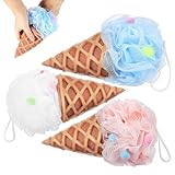 Toyvian 3 Stück Pack Luffaschwamm Eiscreme Badeschwamm Weich mit Aufhängeseil für Sanfte Hautreinigung und Reichhaltigen Schaum