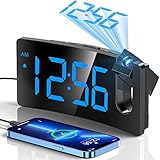 GOLOZA Wecker mit Projektion, Wecker Digital 180° drehbarem Projektor, 3-stufige Helligkeit, klares LED-Display, USB-Ladegerät, progressive Lautstärke, 9-Min-Schlummer, 12/24H, Wecker für Schlafzimmer