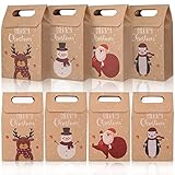 Qpout 12 Stück Weihnachten Kraftpapier Geschenkbox, 4Styles Weihnachten Bonbontüten, Braun Weihnachten Kindergeburtstag Klassenzimmer Party Süßigkeiten Keks Kleine Geschenktüten