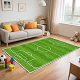 HOVCEH Fussball Teppich, 80 x 120 cm Fußballmatte für Kinder, rutschfest Fußball Teppich Kinderzimmer Spiel Teppichs, Plüsch Fussball Matte Deko für Schlafzimmer, Wohnzimmer, Kinderzimmer