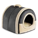 Hollypet Katzenbett Kleines Hundebett, 2-in-1 Faltbare Haustierbett für Katzen & Kleine Hunde, Warmes Höhlennest Kristallsamt-Katzenhöhle Indoor Outdoor, Dunkelgrau