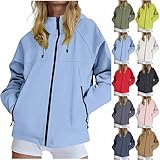 Regenjacke Damen Wasserdicht Atmungsaktiv Softshelljacke Ultraleichte Elegant Einfarbig Regenmantel Outdoor Leichte Sommerjacke Große Größen Lang Übergangsjacke mit Kapuze Gefüttert Funktionsjacke
