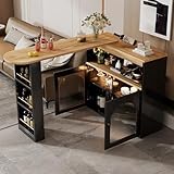 Dolamaní Ausziehbarer Bartisch(138-193 cm) mit Regla, Ausziehbarer Esstisch mit Stauraum, Stehtisch Bistrotisch für Esszimmer, Mit L/ED(Einstellbare Farbe) (Schwarz)