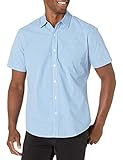 Amazon Essentials Herren Kurzärmeliges Hemd aus Popeline, Normale Passform, Blau Vichy-Muster, XL
