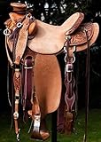 RAJ INTERNATIONAL, Wade Tree A Fork Premium Western Leder Ranch Arbeit Bucking Rollen sind befestigt, Pferdesattel, Vorderzeug und Zügel, Größe 43,2 cm Sitz