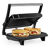OZAVO Sandwichtoaster, Kontaktgrill mini, Panini Sandwich Maker, Elektrogrill Multifunktion, kleine Tischgrill, Antihaftbeschichtung, Leuchtanzeige, 750 W, MEHRWEG,(Silber)