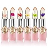 6 Packs Flower Jelly Lippenstift Set Magic Temperature Farbwechsel Lippenbalsam Langanhaltende Feuchtigkeitscreme Aloe Vera Flower Jelly Lippenstift Makeup Set (6 PCS SetA)