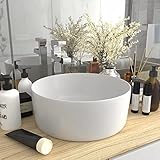 Xichuzi Luxuriöses Waschbecken, Aufsatzwaschbecken, Bathroom Sink, Waschtisch, Aufsatzbecken, Ablaufgarnitur, Rund Matt Weiß 40x15 cm Keramik