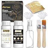 Blattgold Kleber Set, 100 ml Blattgold Kleber und 100 ml Schutzlack auf Wasserbasis, Blattgold 100 Stück, Pinsel, Sprühflasche, Malen, Professionellen Bastelgebrauch, Dekoration（Gilding Adhesive Set)