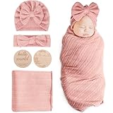 DRESHOW Baby Pucktuch Baby Decke Neugeborenen Swaddle Pucksack mit Baby Bogen Mütze Stirnband
