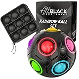 Steynfeld® Regenbogenball Puzzle Set (schwarz) + Gratis Popit – Geschicklichkeits- & Knobelspiel für Kinder & Erwachsene, fördert Konzentration, Feinmotorik & räumliches Denken, ideal zum Stressabbau