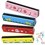 Chromatische Mundharmonika für Kinder - 4 Stück aus Holz, 16 Loch C-Dur, Diatonisch - Harmonika Sehr Geeignet für Anfänger
