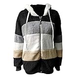 Petalum Flauschige Jacke, Damenmantel mit Kapuze, Winter, Fleece, warm, Kunstplüsch, Outwear, Mode, Damen, große Größe, Fuzzy Sherpa Coat, Schwarz , 42