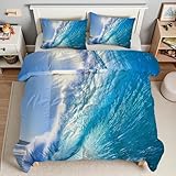 YZQGLHP Bettdecke 220x240 Wellen Wende Steppdecke Blau Bettdecke ohne Bezug, Weiche Microfaser, 4 Jahreszeiten Bettdecken mit 2 Kissenbezug 80x80cm