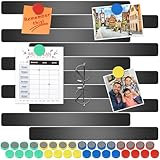 Wukong 10 Stück Magnettafel Memotafel, 30x3cm Schwarz Selbstklebend Magnetleisten mit 32 Stück Runden Starke Magnete für Büro, Pinnwand, Fotowand, Dokumente und Kühlschrank