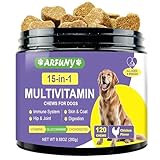 15 in 1 Hunde Multivitamine - unterstützt Verdauung, Fell, Knochen & Vitalität - Hunde Vitamine - Reich an Vitaminen, Glucosamine, Chondroitin - 120 Stück
