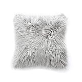 Teppich Wölkchen Fellkissen Kissenbezug mit Füllung - Sofakissen, Couchkissen, Kuschelkissen, Dekokissen - Couch Stuhl Sofa Wohnzimmer Schlafzimmer deko modern waschbar - Grau - 43x43cm