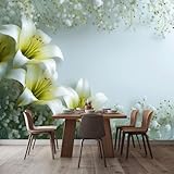 Hellgrau 3D Effekt Panorama Fototapete 400 x 280 cm (B x H), Zart Abstrakt Floral Lilien Design Wandtapete – Wanddekoration für Wohnzimmer und Schlafzimmer