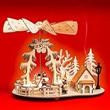 SIKORA P35e 2-in-1 Holz Teelicht Weihnachtspyramide Deko Pyramide Räucherfigur Wald mit rauchender Hütte
