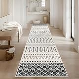 Homcomodar Teppich Läufer 65x240cm Teppichläufer Boho Küchenläufer Waschbar Lang rutschfest Teppichläufer für Flur Wohnzimmer Eingang(Schwarz/Weiß)