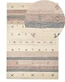 Gabbeh Teppich beige aus Wolle 140x200 cm Hochflor mit Muster weich handgetuftet Karli