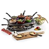oneConcept Woklette - Raclette Grill, Tischgrill, Partygrill, Leistung: 1200 Watt, stufenlos regulierbare Temperatur, inkl. 8 Pfännchen und Holzspatel, Antihaftbeschichtung, schwarz