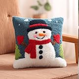 XvvwEndlessx Knüpfkissen Set Zum Selber Knüpfen Schneemann Für Erwachsene Und Anfänger,Diy Kissenbezug Mit Knüpfhaken-Set Latch Hook Cushion Kit,Kreatives Basteln Ideal Für Home Decor 43X43Cm