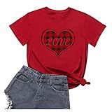 Langarmshirt Damen Locker Damen O-Neck Cute Love Heart Print Causal All- Kurzarm T-Shirt Tops für Liebhaber