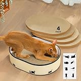 Kratzbrett für Katzen mit Box & 4 ersetzbaren Kratzpappe - Groß Kratzmöbel aus robustester Wellpappe, wendbare Kratzbretter mit DIY Stickern - Katzen Lounge Schlafplatz für Wohnungskatzen, Möbelschutz