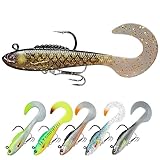 TRUSCEND Angelköder Gummifische Kunöder Gummiköder Set Fische Angeln Forelle Zander & andere große lebend Köder Jigköpfe, BKK/VMC-Haken, Japan-Formel, Süßwasser-Salzwasser-Fischen Geschenk für Männe