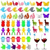 Glasmarker - Glasmarkierer Silikon, 54 Stück Weinglas Markierer, Wiederverwendbarer Weinglasmarkierer, Becher Markierung Silikon, Glas Markierung Für Weinglas Champagnerglas Cocktailglas Martini-Glas