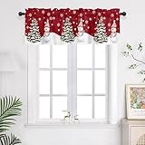 Joyswahl Scheibengardinen mit Weihnachten Muster Kurz Küchengardinen durch Tunnelzug Bistrogardine Kinderzimmer Kurzstores Weihnachtsgardine Rot HxB 45x145cm 1 stück