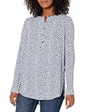 Amazon Essentials Damen Gewebte Langarmbluse, Marineblau Weiß Blattmuster, XL