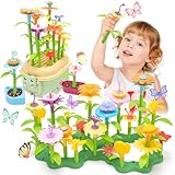 Funsland Blumengarten Spielzeug ab 3 Jahre Mädchen, 2 in 1 Aufbewahrungskist, 98 Stück Steckblumen, Montessori DIY Blumen Steckspiel Kinder, Kreativität Kunst Geschenk für Mädchen ab 3 Jahren