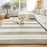 Sour Lemon Hochflor Teppich Streifen Grau Teppich Wohnzimmer 160x230 Waschbar Anti-Rutsch Extra Große Teppiche Schlafzimmer Flauschige Moderne Teppiche Matte Teppichen für Schlafzimmer Kinderzimmer