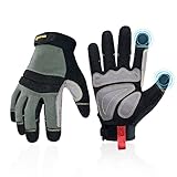 KAYGO Mechanische Arbeitshandschuhe für Herren, Abriebfeste Robuste Mechanikerhandschuhe mit Touchscreen Kunstleder Handflächenschutz, für DIY Baustelle Gartenarbeit (Schwarz, XL, Gr 10)