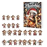 Niedlicher Affen-Anhänger, Weihnachtskalender, 2D-Acryl-Weihnachts-Countdown-Affen-Anhänger, Auto-Dekorationen für Auto, Urlaub, Büro, Zimmer, Geburtstag