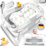 KIDIZ® Baby Badewanne | Babywanne platzsparend & faltbar | Badebecken Duschwanne für Neugeborene Kleinkinder 0-24 Monate | Reisedusche tragbar für Babys | Bathtub ergonomisch mit Thermostat & Kissen