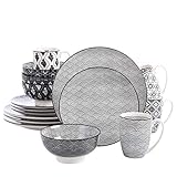 16-teiliges handbemaltes Geschirr-Set aus Porzellan mit 4 Tellern, Desserttellern, Schüsseln und Becher-Set
