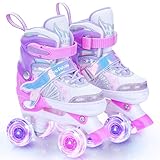 Rollschuhe Kinder 4 Größen Verstellbar Rollerskates mit Leuchtenden Rädern Schuhe mit 4 Rollen für Mädchen, Jungen und Anfänger